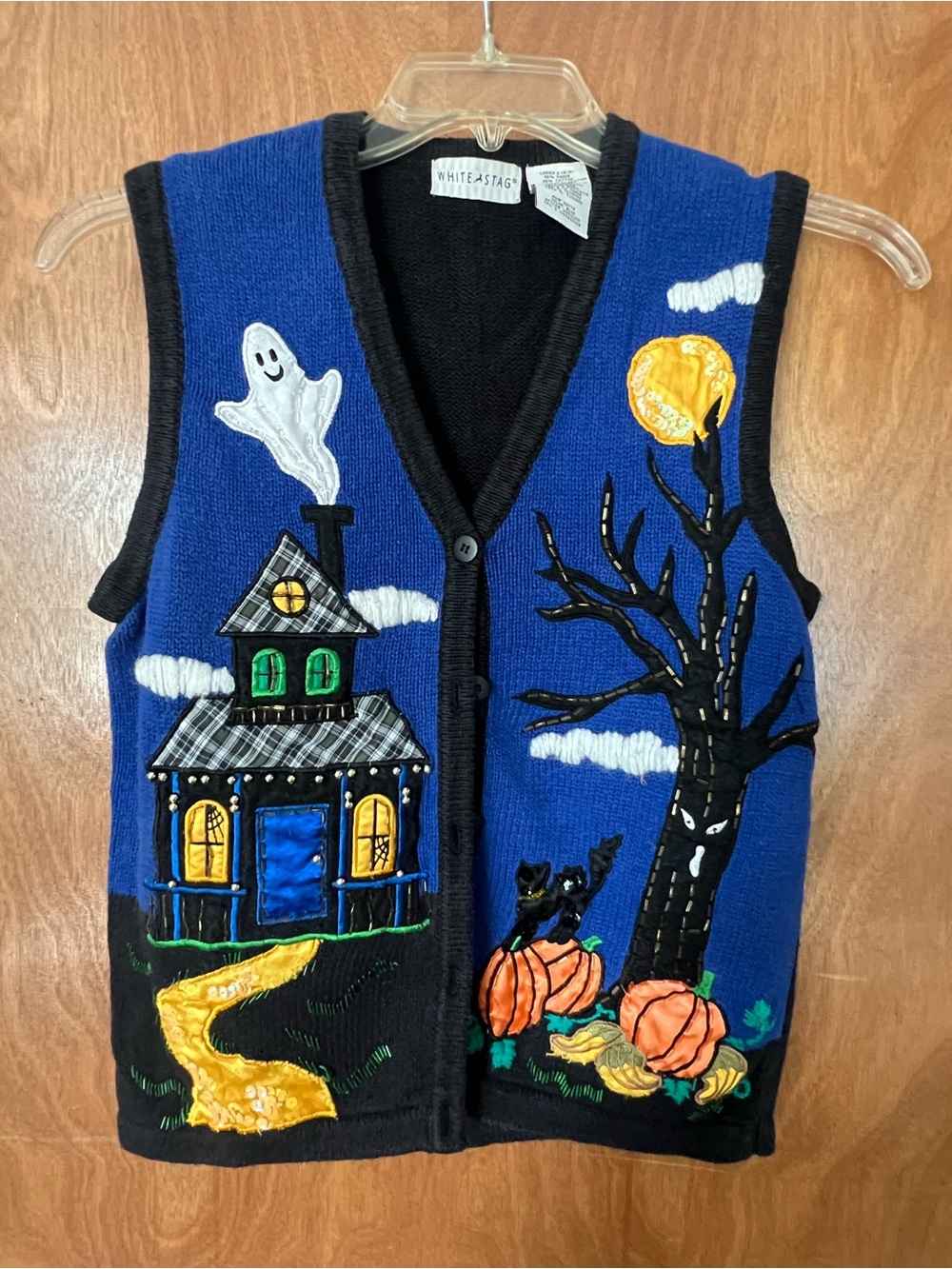 Vintage White Stag Blue Halloween Haunted House Vest